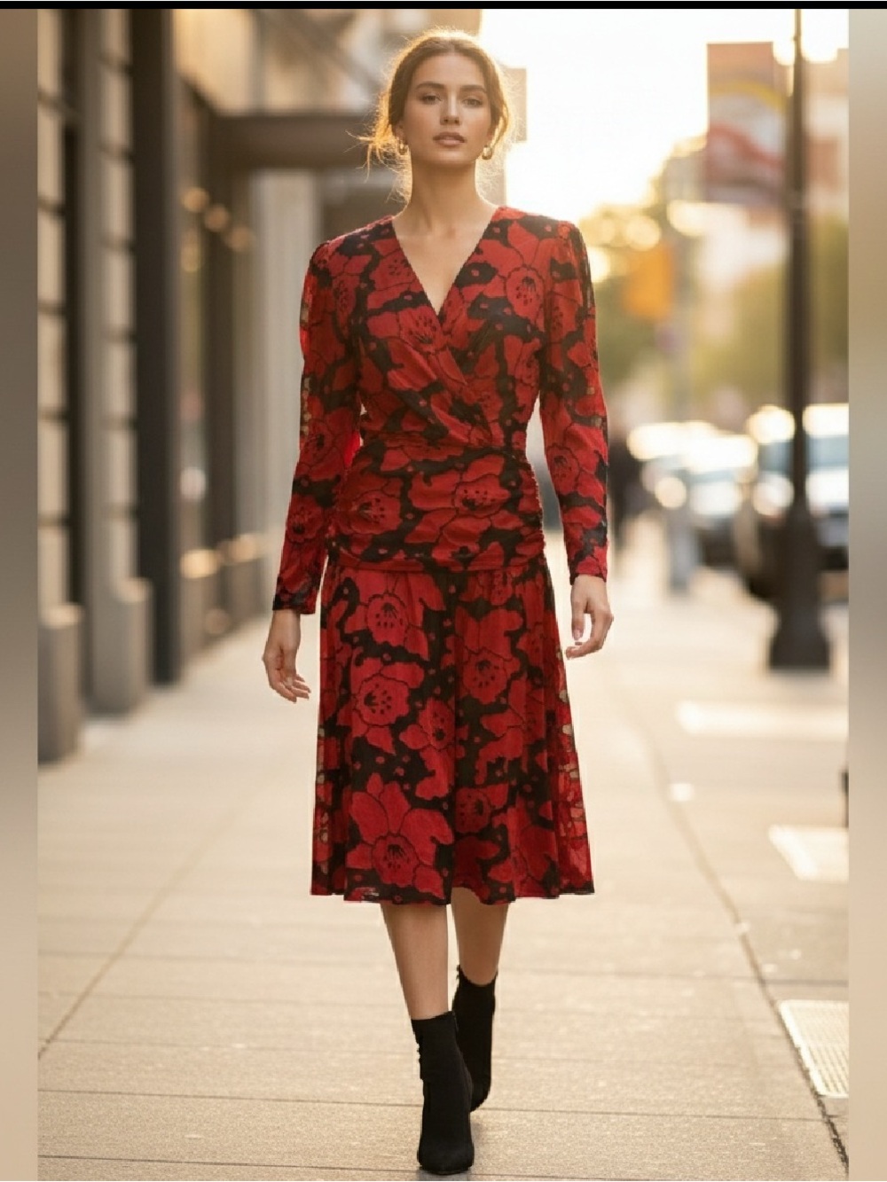 Vintage 70”s Red Floral Dress